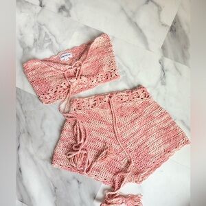 Superdown from revolve two piece set pink crochet XS